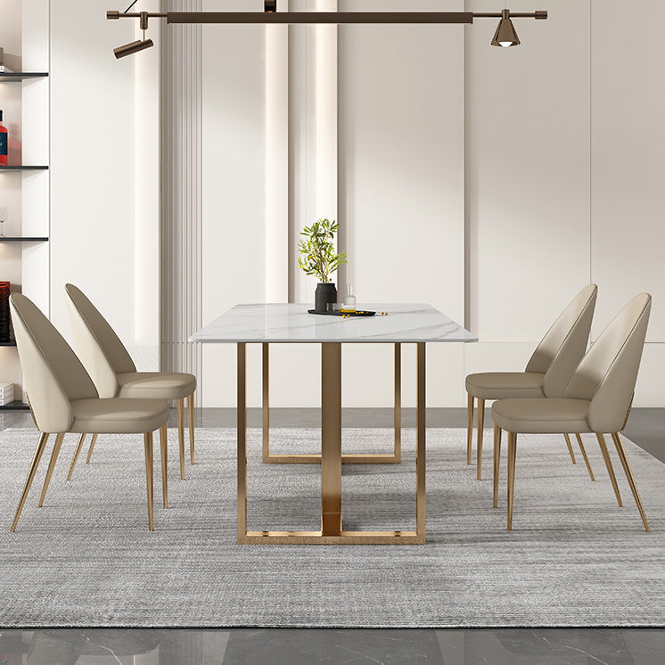 Glam Sintered Stone White Dining Table Rectangle Kitchen Dining Table for Kitchen Clearhalo ' dining_table' 'Dining Tables & Seating' 'Dining Tables' 'furn' 'furn_dining_table' 'Furniture' 'furniture_dining_table' 'Kitchen & Dining Furniture' 'kitchen&dining_furn' 'kitchen' 'kitchen_dining_table' 3756600