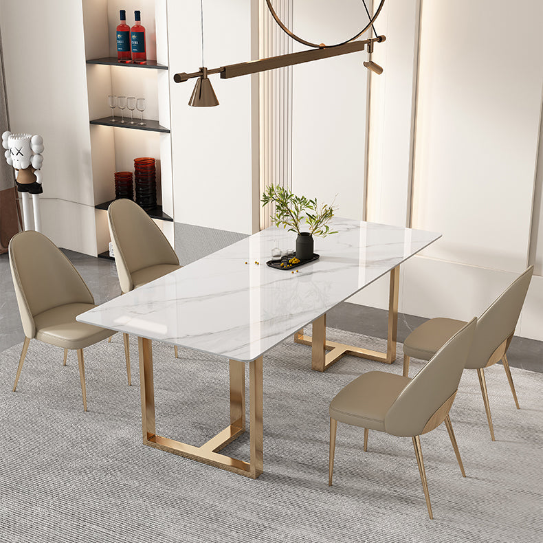 Glam Sintered Stone White Dining Table Rectangle Kitchen Dining Table for Kitchen Clearhalo ' dining_table' 'Dining Tables & Seating' 'Dining Tables' 'furn' 'furn_dining_table' 'Furniture' 'furniture_dining_table' 'Kitchen & Dining Furniture' 'kitchen&dining_furn' 'kitchen' 'kitchen_dining_table' 3756601