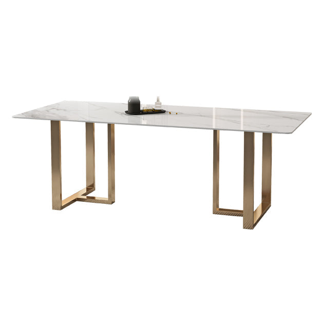 Glam Sintered Stone White Dining Table Rectangle Kitchen Dining Table for Kitchen Without Chairs Clearhalo ' dining_table' 'Dining Tables & Seating' 'Dining Tables' 'furn' 'furn_dining_table' 'Furniture' 'furniture_dining_table' 'Kitchen & Dining Furniture' 'kitchen&dining_furn' 'kitchen' 'kitchen_dining_table' 3756602