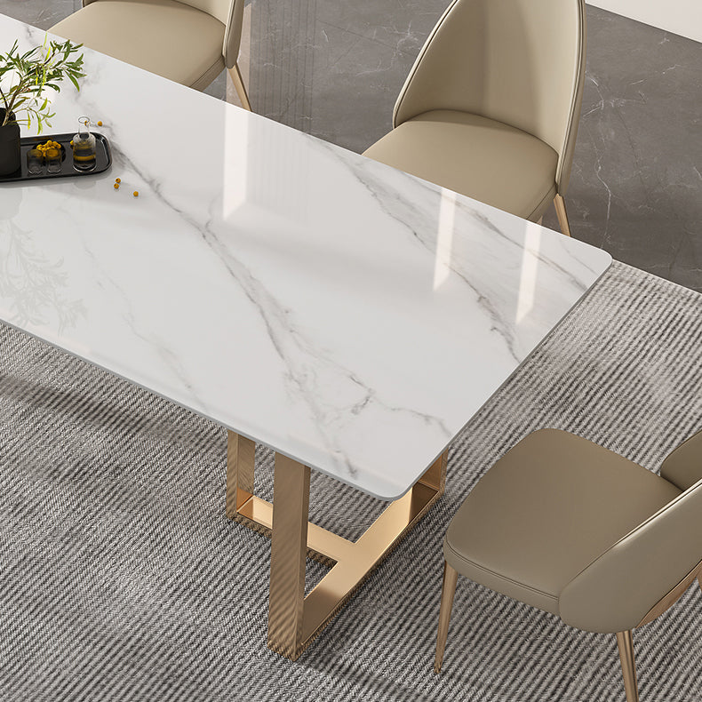 Glam Sintered Stone White Dining Table Rectangle Kitchen Dining Table for Kitchen Clearhalo ' dining_table' 'Dining Tables & Seating' 'Dining Tables' 'furn' 'furn_dining_table' 'Furniture' 'furniture_dining_table' 'Kitchen & Dining Furniture' 'kitchen&dining_furn' 'kitchen' 'kitchen_dining_table' 3756605