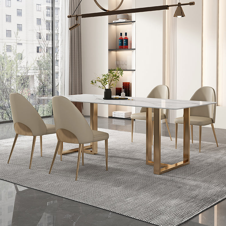 Glam Sintered Stone White Dining Table Rectangle Kitchen Dining Table for Kitchen Clearhalo ' dining_table' 'Dining Tables & Seating' 'Dining Tables' 'furn' 'furn_dining_table' 'Furniture' 'furniture_dining_table' 'Kitchen & Dining Furniture' 'kitchen&dining_furn' 'kitchen' 'kitchen_dining_table' 3756608