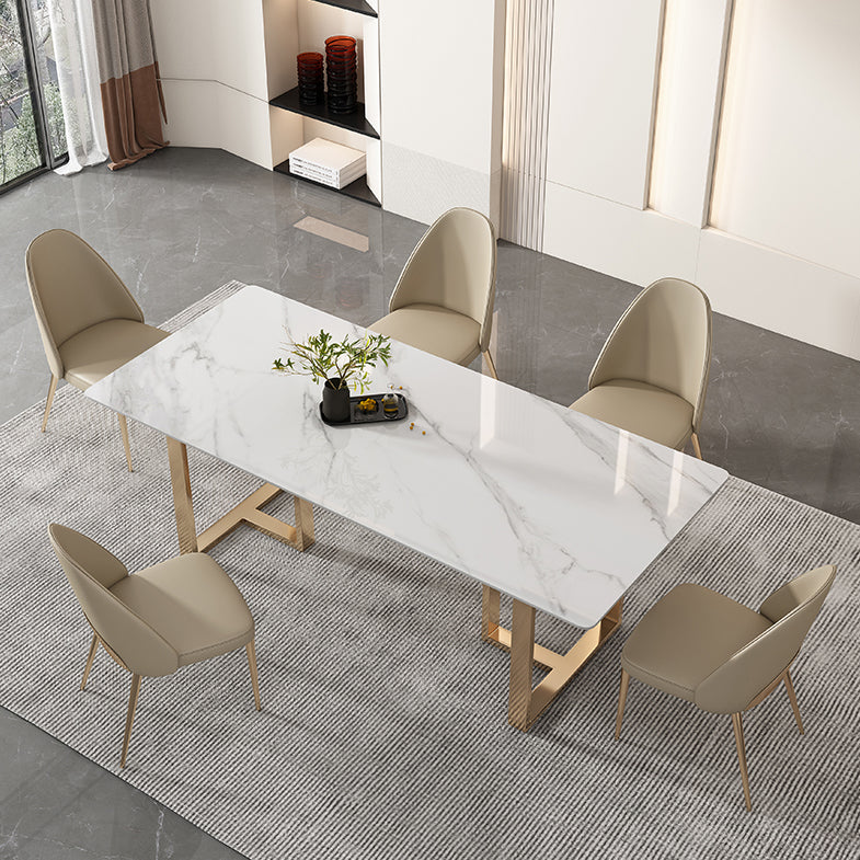 Glam Sintered Stone White Dining Table Rectangle Kitchen Dining Table for Kitchen Clearhalo ' dining_table' 'Dining Tables & Seating' 'Dining Tables' 'furn' 'furn_dining_table' 'Furniture' 'furniture_dining_table' 'Kitchen & Dining Furniture' 'kitchen&dining_furn' 'kitchen' 'kitchen_dining_table' 3756609