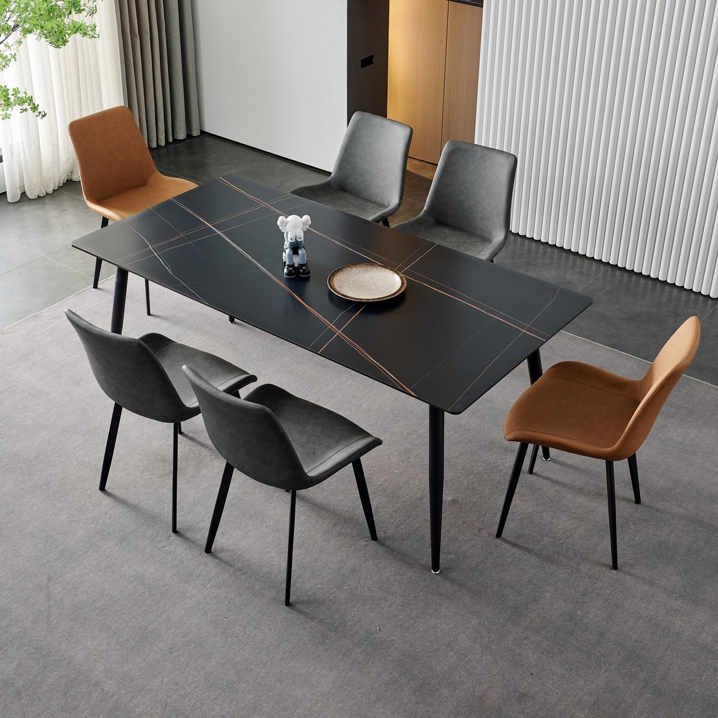 Contemporary Rectangle 4-foot Home Furniture Stone Dining Room Collection Black Without Chairs Clearhalo ' dining_table' 'Dining Tables & Seating' 'Dining Tables' 'furn' 'furn_dining_table' 'Furniture' 'furniture_dining_table' 'Kitchen & Dining Furniture' 'kitchen&dining_furn' 'kitchen' 'kitchen_dining_table' 3756623