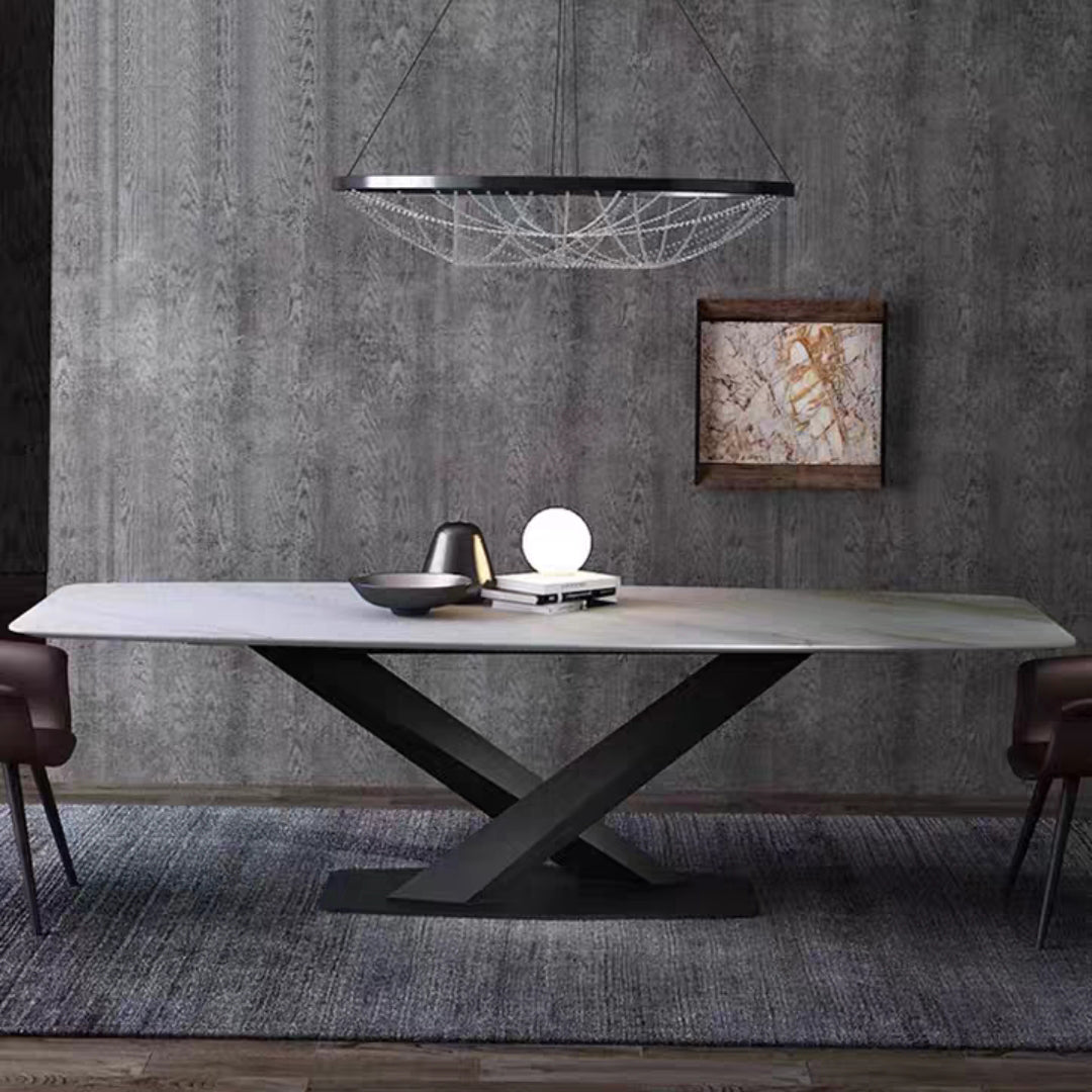Sintered Stone Top Dining Table Modern Rectangle Table with Metal Pedestal Clearhalo ' dining_table' 'Dining Tables & Seating' 'Dining Tables' 'furn' 'furn_dining_table' 'Furniture' 'furniture_dining_table' 'Kitchen & Dining Furniture' 'kitchen&dining_furn' 'kitchen' 'kitchen_dining_table' 3756638