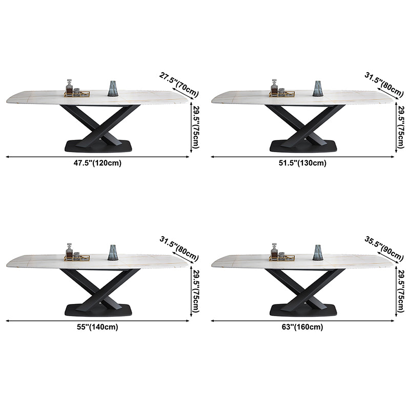 Sintered Stone Top Dining Table Modern Rectangle Table with Metal Pedestal Clearhalo ' dining_table' 'Dining Tables & Seating' 'Dining Tables' 'furn' 'furn_dining_table' 'Furniture' 'furniture_dining_table' 'Kitchen & Dining Furniture' 'kitchen&dining_furn' 'kitchen' 'kitchen_dining_table' 3756643