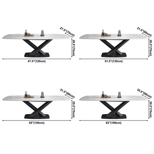 Sintered Stone Top Dining Table Modern Rectangle Table with Metal Pedestal