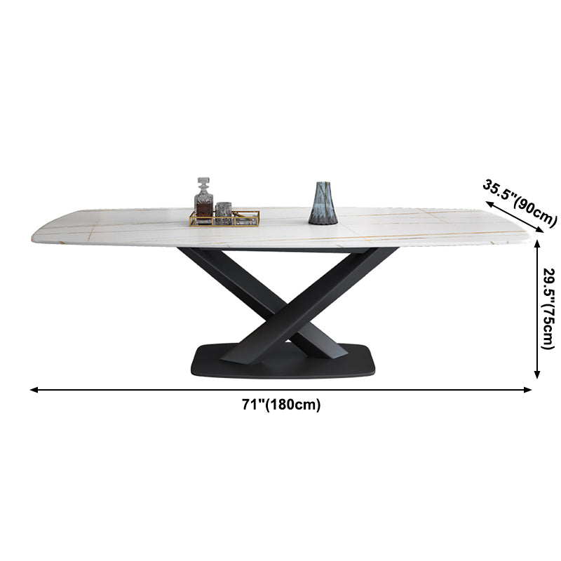Sintered Stone Top Dining Table Modern Rectangle Table with Metal Pedestal Clearhalo ' dining_table' 'Dining Tables & Seating' 'Dining Tables' 'furn' 'furn_dining_table' 'Furniture' 'furniture_dining_table' 'Kitchen & Dining Furniture' 'kitchen&dining_furn' 'kitchen' 'kitchen_dining_table' 3756644