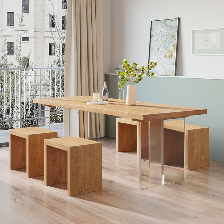 Contemporary Khaki Standard Dining Table Solid Wood Rectangle Dining Table with Double Pedestal Base Clearhalo ' dining_table' 'Dining Tables & Seating' 'Dining Tables' 'furn' 'furn_dining_table' 'Furniture' 'furniture_dining_table' 'Kitchen & Dining Furniture' 'kitchen&dining_furn' 'kitchen' 'kitchen_dining_table' 3756645