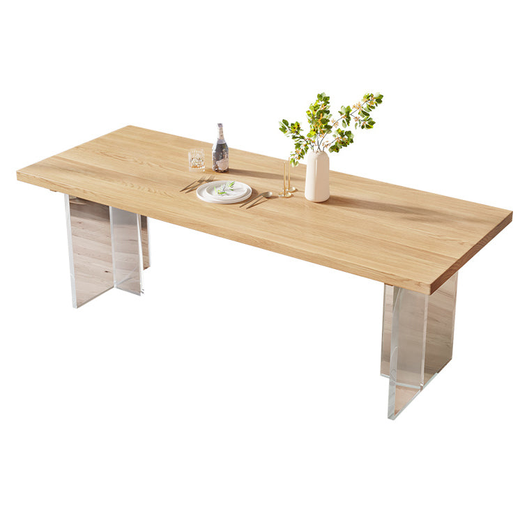 Contemporary Khaki Standard Dining Table Solid Wood Rectangle Dining Table with Double Pedestal Base Clearhalo ' dining_table' 'Dining Tables & Seating' 'Dining Tables' 'furn' 'furn_dining_table' 'Furniture' 'furniture_dining_table' 'Kitchen & Dining Furniture' 'kitchen&dining_furn' 'kitchen' 'kitchen_dining_table' 3756649