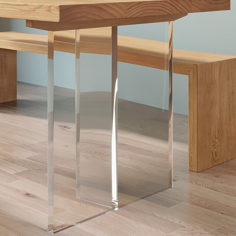 Contemporary Khaki Standard Dining Table Solid Wood Rectangle Dining Table with Double Pedestal Base Clearhalo ' dining_table' 'Dining Tables & Seating' 'Dining Tables' 'furn' 'furn_dining_table' 'Furniture' 'furniture_dining_table' 'Kitchen & Dining Furniture' 'kitchen&dining_furn' 'kitchen' 'kitchen_dining_table' 3756652