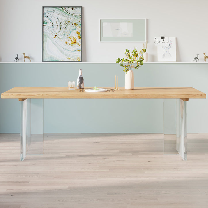Contemporary Khaki Standard Dining Table Solid Wood Rectangle Dining Table with Double Pedestal Base Without Chairs Clearhalo ' dining_table' 'Dining Tables & Seating' 'Dining Tables' 'furn' 'furn_dining_table' 'Furniture' 'furniture_dining_table' 'Kitchen & Dining Furniture' 'kitchen&dining_furn' 'kitchen' 'kitchen_dining_table' 3756655