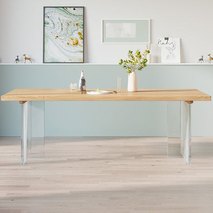 Contemporary Khaki Standard Dining Table Solid Wood Rectangle Dining Table with Double Pedestal Base Without Chairs Clearhalo ' dining_table' 'Dining Tables & Seating' 'Dining Tables' 'furn' 'furn_dining_table' 'Furniture' 'furniture_dining_table' 'Kitchen & Dining Furniture' 'kitchen&dining_furn' 'kitchen' 'kitchen_dining_table' 3756655
