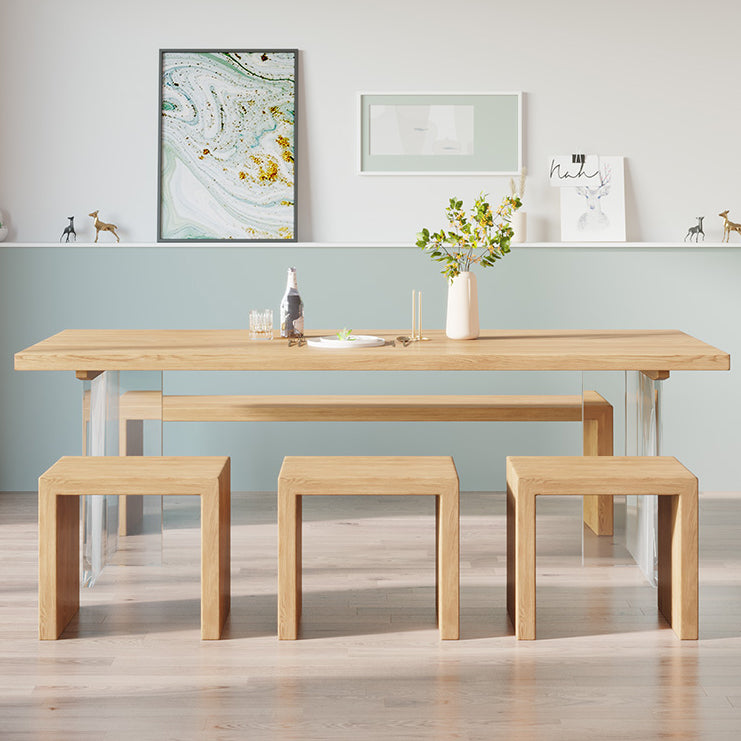 Contemporary Khaki Standard Dining Table Solid Wood Rectangle Dining Table with Double Pedestal Base Clearhalo ' dining_table' 'Dining Tables & Seating' 'Dining Tables' 'furn' 'furn_dining_table' 'Furniture' 'furniture_dining_table' 'Kitchen & Dining Furniture' 'kitchen&dining_furn' 'kitchen' 'kitchen_dining_table' 3756658