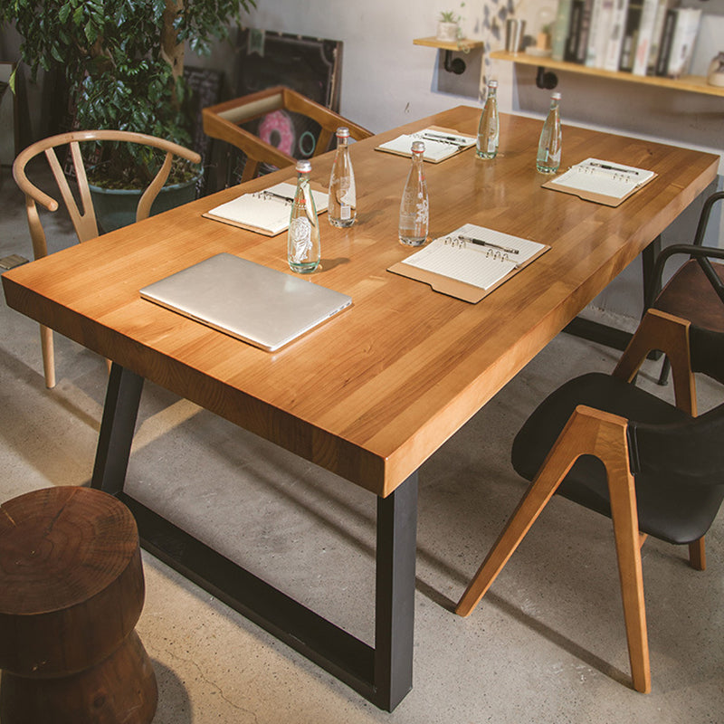 Solid Wood Industrial Dining Table Brown Rectangle Table with Sled Base for Home Use Clearhalo ' dining_table' 'Dining Tables & Seating' 'Dining Tables' 'furn' 'furn_dining_table' 'Furniture' 'furniture_dining_table' 'Kitchen & Dining Furniture' 'kitchen&dining_furn' 'kitchen' 'kitchen_dining_table' 3756673