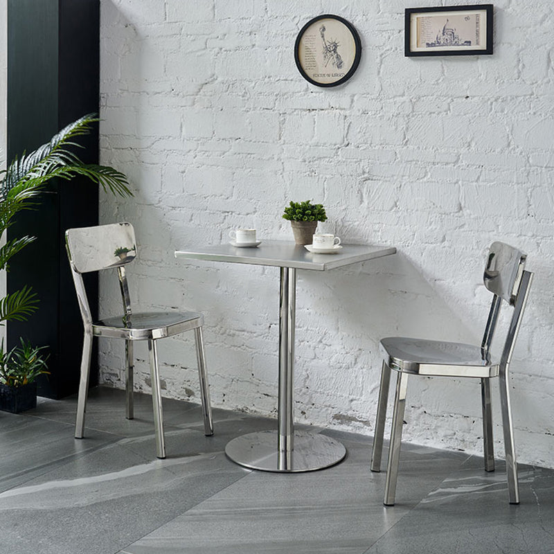 Square Table Dinette Table Industrial Stainless Steel Dinner Room Table with Tulip Base Clearhalo ' dining_table' 'Dining Tables & Seating' 'Dining Tables' 'furn' 'furn_dining_table' 'Furniture' 'furniture_dining_table' 'Kitchen & Dining Furniture' 'kitchen&dining_furn' 'kitchen' 'kitchen_dining_table' 3756774