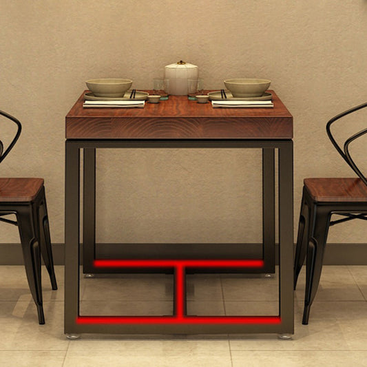 Solid Wood Industrial Dining Table Brown Square Table with Trestle Base for Dinning Room