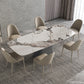Sintered Stone Top Dining Table Rectangle Table in White with Metal Pedestal Base Clearhalo ' dining_table' 'Dining Tables & Seating' 'Dining Tables' 'furn' 'furn_dining_table' 'Furniture' 'furniture_dining_table' 'Kitchen & Dining Furniture' 'kitchen&dining_furn' 'kitchen' 'kitchen_dining_table' 3756827