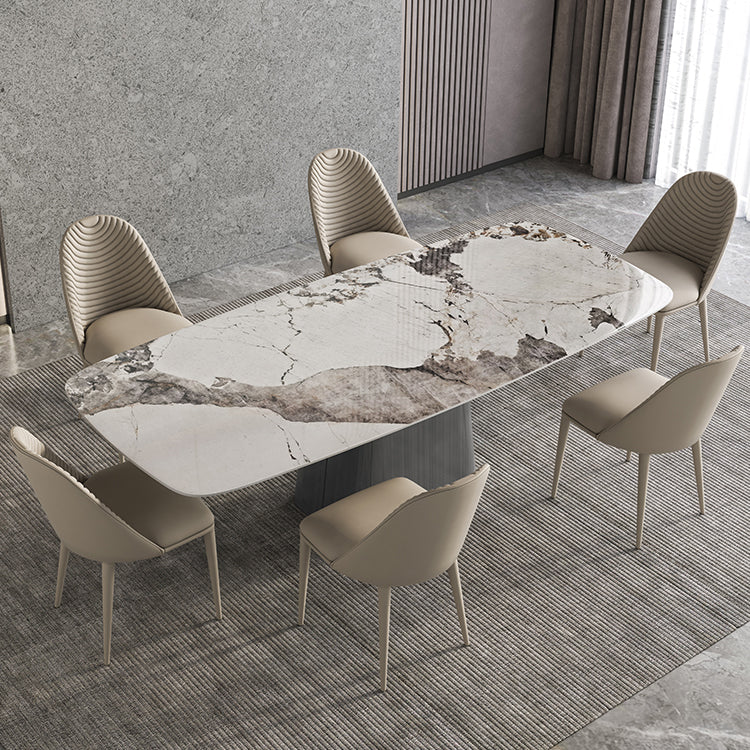 Sintered Stone Top Dining Table Rectangle Table in White with Metal Pedestal Base Clearhalo ' dining_table' 'Dining Tables & Seating' 'Dining Tables' 'furn' 'furn_dining_table' 'Furniture' 'furniture_dining_table' 'Kitchen & Dining Furniture' 'kitchen&dining_furn' 'kitchen' 'kitchen_dining_table' 3756827