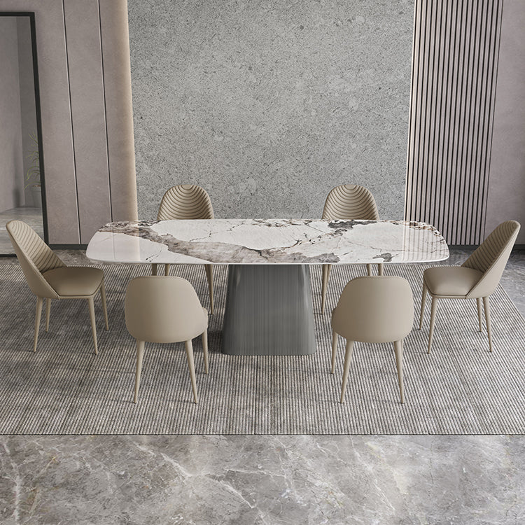 Sintered Stone Top Dining Table Rectangle Table in White with Metal Pedestal Base Clearhalo ' dining_table' 'Dining Tables & Seating' 'Dining Tables' 'furn' 'furn_dining_table' 'Furniture' 'furniture_dining_table' 'Kitchen & Dining Furniture' 'kitchen&dining_furn' 'kitchen' 'kitchen_dining_table' 3756828