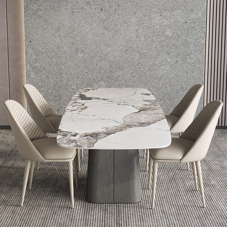 Sintered Stone Top Dining Table Rectangle Table in White with Metal Pedestal Base Clearhalo ' dining_table' 'Dining Tables & Seating' 'Dining Tables' 'furn' 'furn_dining_table' 'Furniture' 'furniture_dining_table' 'Kitchen & Dining Furniture' 'kitchen&dining_furn' 'kitchen' 'kitchen_dining_table' 3756829