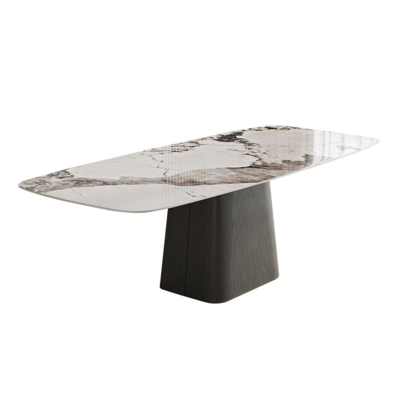 Sintered Stone Top Dining Table Rectangle Table in White with Metal Pedestal Base Without Chairs Clearhalo ' dining_table' 'Dining Tables & Seating' 'Dining Tables' 'furn' 'furn_dining_table' 'Furniture' 'furniture_dining_table' 'Kitchen & Dining Furniture' 'kitchen&dining_furn' 'kitchen' 'kitchen_dining_table' 3756831
