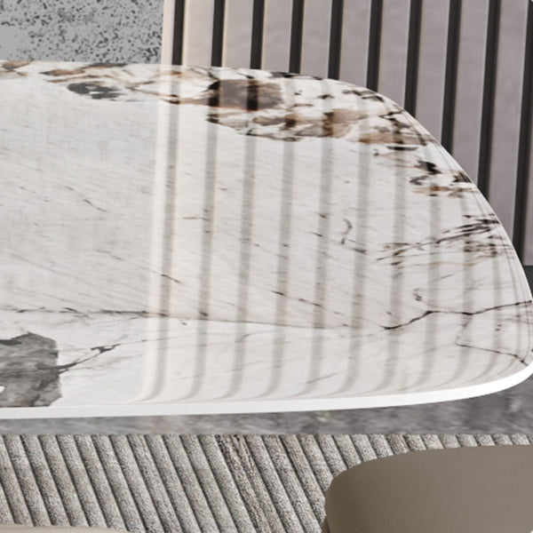 Sintered Stone Top Dining Table Rectangle Table in White with Metal Pedestal Base Clearhalo ' dining_table' 'Dining Tables & Seating' 'Dining Tables' 'furn' 'furn_dining_table' 'Furniture' 'furniture_dining_table' 'Kitchen & Dining Furniture' 'kitchen&dining_furn' 'kitchen' 'kitchen_dining_table' 3756832