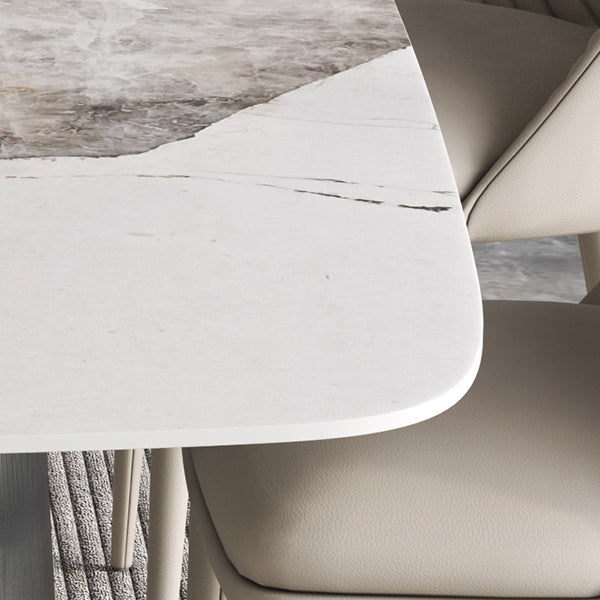Sintered Stone Top Dining Table Rectangle Table in White with Metal Pedestal Base Clearhalo ' dining_table' 'Dining Tables & Seating' 'Dining Tables' 'furn' 'furn_dining_table' 'Furniture' 'furniture_dining_table' 'Kitchen & Dining Furniture' 'kitchen&dining_furn' 'kitchen' 'kitchen_dining_table' 3756833