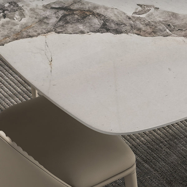 Sintered Stone Top Dining Table Rectangle Table in White with Metal Pedestal Base Clearhalo ' dining_table' 'Dining Tables & Seating' 'Dining Tables' 'furn' 'furn_dining_table' 'Furniture' 'furniture_dining_table' 'Kitchen & Dining Furniture' 'kitchen&dining_furn' 'kitchen' 'kitchen_dining_table' 3756834