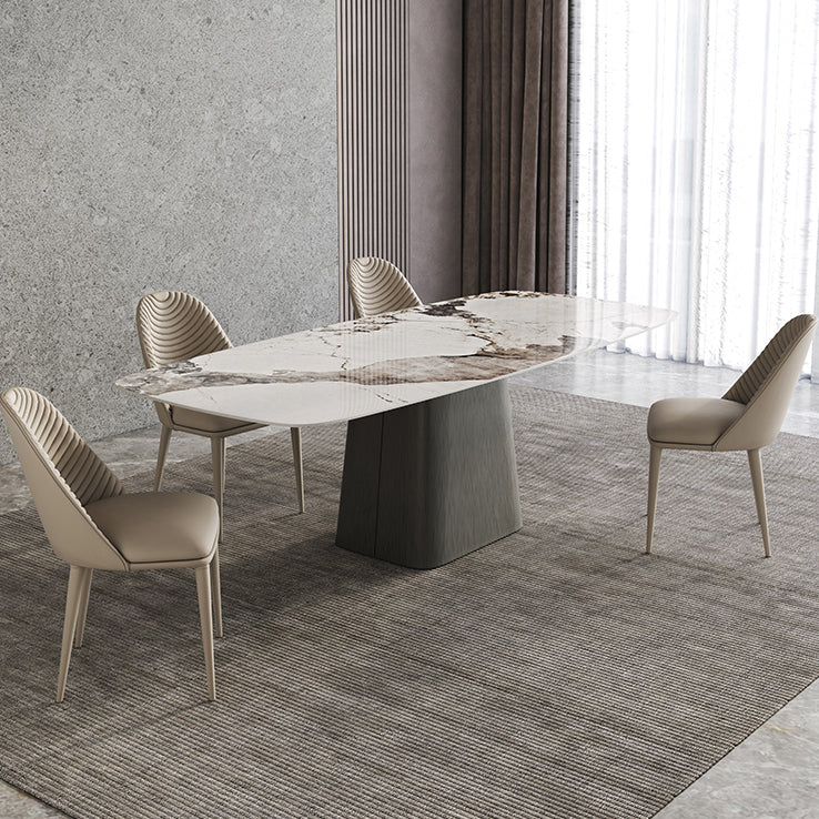 Sintered Stone Top Dining Table Rectangle Table in White with Metal Pedestal Base Clearhalo ' dining_table' 'Dining Tables & Seating' 'Dining Tables' 'furn' 'furn_dining_table' 'Furniture' 'furniture_dining_table' 'Kitchen & Dining Furniture' 'kitchen&dining_furn' 'kitchen' 'kitchen_dining_table' 3756838