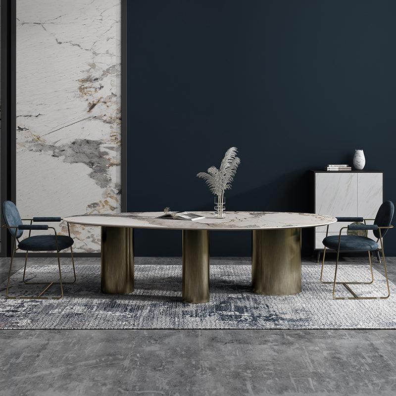 Metal Traditional Luxury Oval Indoor Table Sintered Stone Table for Dining Room Clearhalo ' dining_table' 'Dining Tables & Seating' 'Dining Tables' 'furn' 'furn_dining_table' 'Furniture' 'furniture_dining_table' 'Kitchen & Dining Furniture' 'kitchen&dining_furn' 'kitchen' 'kitchen_dining_table' 3756841