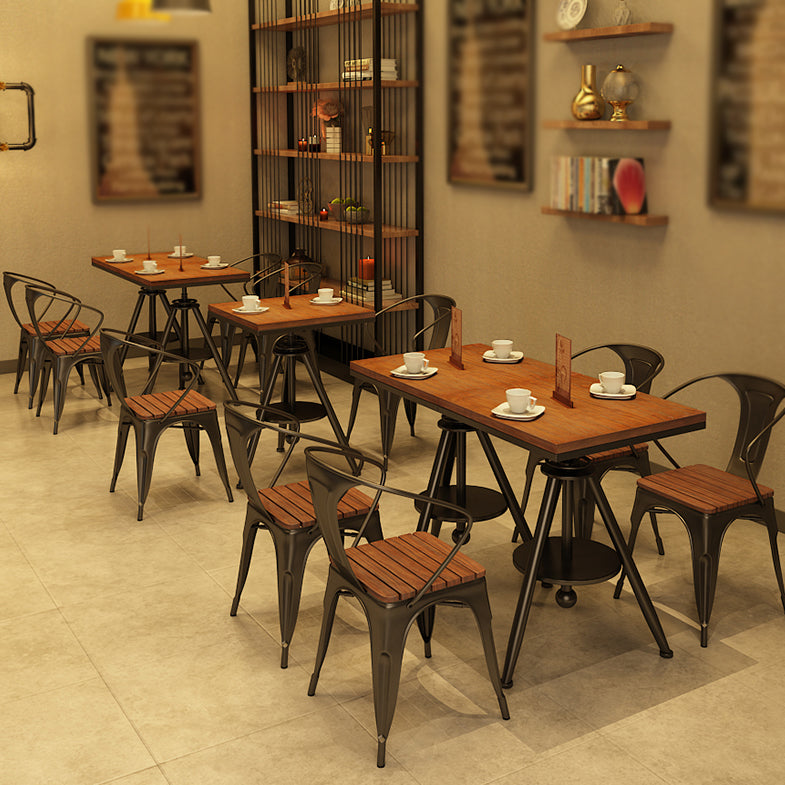 Solid Wood Industrial Dining Table Adjustable Square Table with Black Frame for Dinning Room Clearhalo ' dining_table' 'Dining Tables & Seating' 'Dining Tables' 'furn' 'furn_dining_table' 'Furniture' 'furniture_dining_table' 'Kitchen & Dining Furniture' 'kitchen&dining_furn' 'kitchen' 'kitchen_dining_table' 3756847