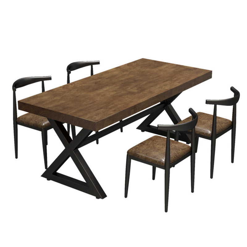 Industrial Style Home Pine Dining Table Rectangle Shape Table with Trestle Base Clearhalo ' dining_table' 'Dining Tables & Seating' 'Dining Tables' 'furn' 'furn_dining_table' 'Furniture' 'furniture_dining_table' 'Kitchen & Dining Furniture' 'kitchen&dining_furn' 'kitchen' 'kitchen_dining_table' 3756867
