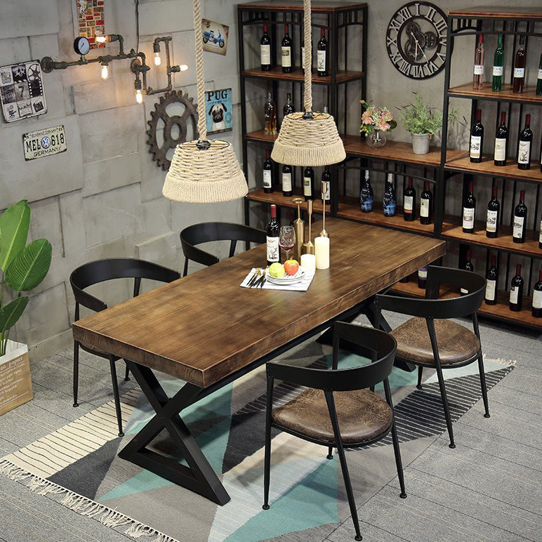 Industrial Style Home Pine Dining Table Rectangle Shape Table with Trestle Base Clearhalo ' dining_table' 'Dining Tables & Seating' 'Dining Tables' 'furn' 'furn_dining_table' 'Furniture' 'furniture_dining_table' 'Kitchen & Dining Furniture' 'kitchen&dining_furn' 'kitchen' 'kitchen_dining_table' 3756870