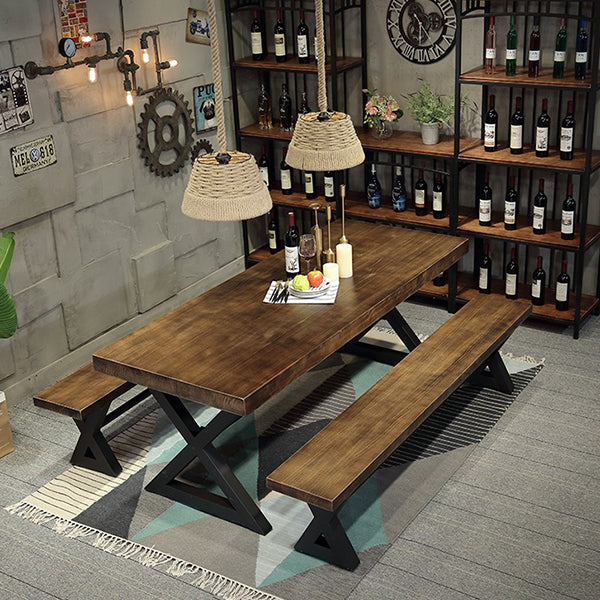 Industrial Style Home Pine Dining Table Rectangle Shape Table with Trestle Base Clearhalo ' dining_table' 'Dining Tables & Seating' 'Dining Tables' 'furn' 'furn_dining_table' 'Furniture' 'furniture_dining_table' 'Kitchen & Dining Furniture' 'kitchen&dining_furn' 'kitchen' 'kitchen_dining_table' 3756872