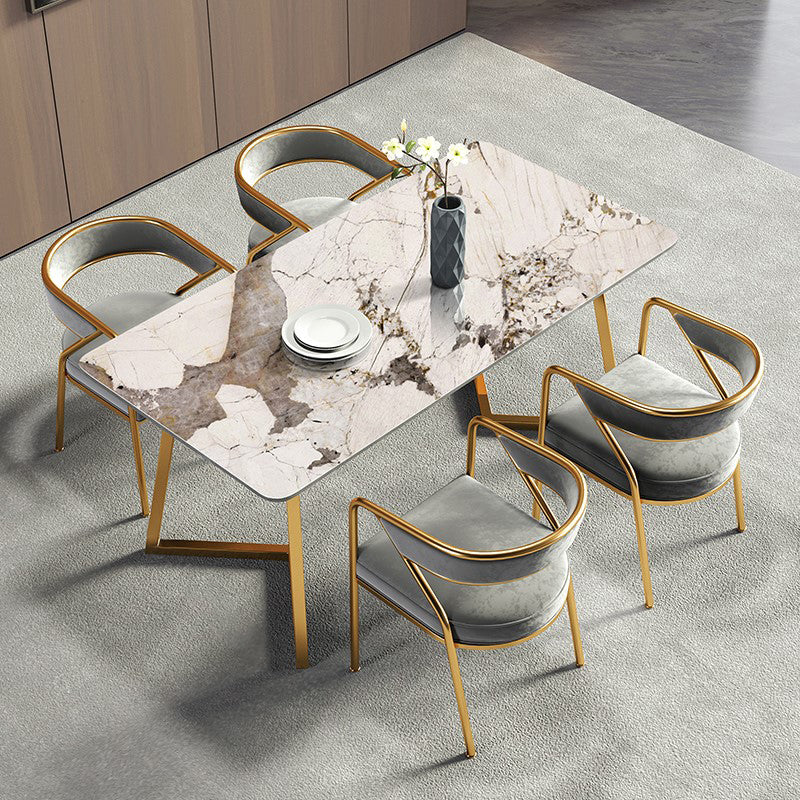 Metal Traditional Luxury Rectangular Indoor Table Sintered Stone Table with Sled Base Clearhalo ' dining_table' 'Dining Tables & Seating' 'Dining Tables' 'furn' 'furn_dining_table' 'Furniture' 'furniture_dining_table' 'Kitchen & Dining Furniture' 'kitchen&dining_furn' 'kitchen' 'kitchen_dining_table' 3756875