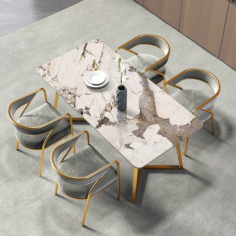 Metal Traditional Luxury Rectangular Indoor Table Sintered Stone Table with Sled Base Clearhalo ' dining_table' 'Dining Tables & Seating' 'Dining Tables' 'furn' 'furn_dining_table' 'Furniture' 'furniture_dining_table' 'Kitchen & Dining Furniture' 'kitchen&dining_furn' 'kitchen' 'kitchen_dining_table' 3756884