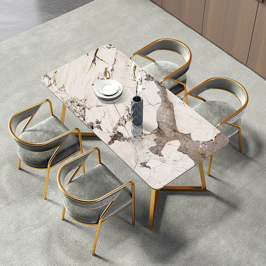 Metal Traditional Luxury Rectangular Indoor Table Sintered Stone Table with Sled Base