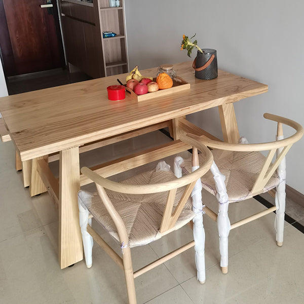 Rectangle Pine Wood Dining Table Modern Table in Nature with Wooden Trestle Base Clearhalo ' dining_table' 'Dining Tables & Seating' 'Dining Tables' 'furn' 'furn_dining_table' 'Furniture' 'furniture_dining_table' 'Kitchen & Dining Furniture' 'kitchen&dining_furn' 'kitchen' 'kitchen_dining_table' 3756894