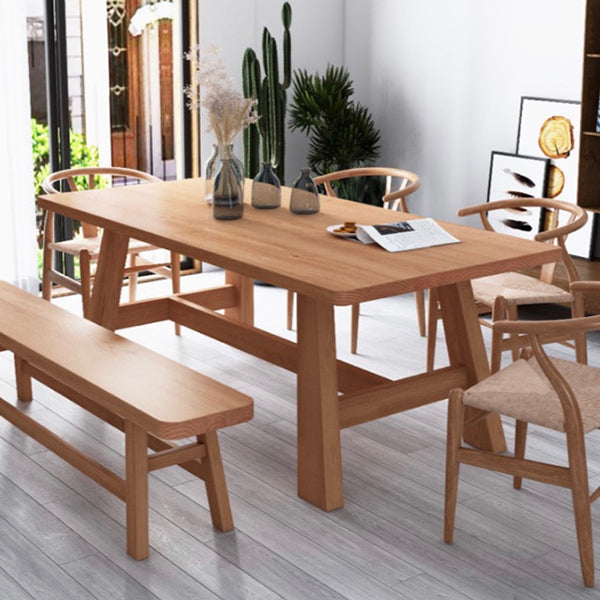 Rectangle Pine Wood Dining Table Modern Table in Nature with Wooden Trestle Base Clearhalo ' dining_table' 'Dining Tables & Seating' 'Dining Tables' 'furn' 'furn_dining_table' 'Furniture' 'furniture_dining_table' 'Kitchen & Dining Furniture' 'kitchen&dining_furn' 'kitchen' 'kitchen_dining_table' 3756897