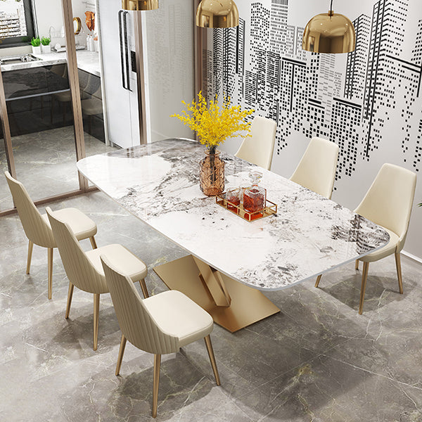 Metal Traditional Luxury Rectangle Dining Table Sintered Stone Top Table with Pedestal Base Clearhalo ' dining_table' 'Dining Tables & Seating' 'Dining Tables' 'furn' 'furn_dining_table' 'Furniture' 'furniture_dining_table' 'Kitchen & Dining Furniture' 'kitchen&dining_furn' 'kitchen' 'kitchen_dining_table' 3756959