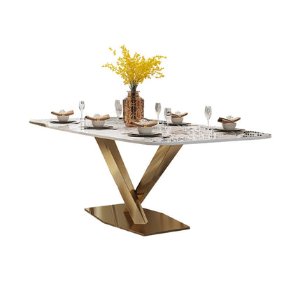 Metal Traditional Luxury Rectangle Dining Table Sintered Stone Top Table with Pedestal Base Without Chairs Clearhalo ' dining_table' 'Dining Tables & Seating' 'Dining Tables' 'furn' 'furn_dining_table' 'Furniture' 'furniture_dining_table' 'Kitchen & Dining Furniture' 'kitchen&dining_furn' 'kitchen' 'kitchen_dining_table' 3756962