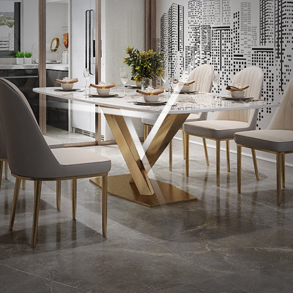 Metal Traditional Luxury Rectangle Dining Table Sintered Stone Top Table with Pedestal Base Clearhalo ' dining_table' 'Dining Tables & Seating' 'Dining Tables' 'furn' 'furn_dining_table' 'Furniture' 'furniture_dining_table' 'Kitchen & Dining Furniture' 'kitchen&dining_furn' 'kitchen' 'kitchen_dining_table' 3756966