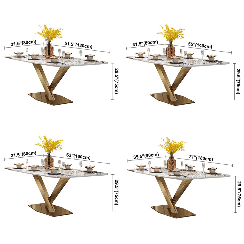 Metal Traditional Luxury Rectangle Dining Table Sintered Stone Top Table with Pedestal Base Clearhalo ' dining_table' 'Dining Tables & Seating' 'Dining Tables' 'furn' 'furn_dining_table' 'Furniture' 'furniture_dining_table' 'Kitchen & Dining Furniture' 'kitchen&dining_furn' 'kitchen' 'kitchen_dining_table' 3756967