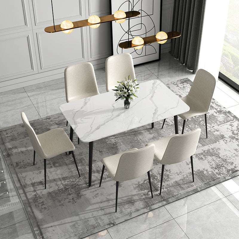 Simple Sintered Stone Kitchen Dining Table Rectangle White Dining Table with 4 Legs Base Clearhalo ' dining_table' 'Dining Tables & Seating' 'Dining Tables' 'Furniture' 'furniture_dining_table' 'Kitchen & Dining Furniture' 'kitchen&dining_furn' 'kitchen' 'kitchen_dining_table' 3756969