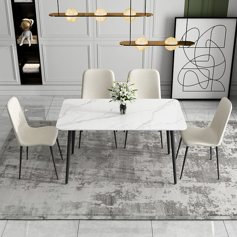Simple Sintered Stone Kitchen Dining Table Rectangle White Dining Table with 4 Legs Base Clearhalo ' dining_table' 'Dining Tables & Seating' 'Dining Tables' 'Furniture' 'furniture_dining_table' 'Kitchen & Dining Furniture' 'kitchen&dining_furn' 'kitchen' 'kitchen_dining_table' 3756970