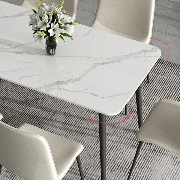 Simple Sintered Stone Kitchen Dining Table Rectangle White Dining Table with 4 Legs Base Clearhalo ' dining_table' 'Dining Tables & Seating' 'Dining Tables' 'Furniture' 'furniture_dining_table' 'Kitchen & Dining Furniture' 'kitchen&dining_furn' 'kitchen' 'kitchen_dining_table' 3756975