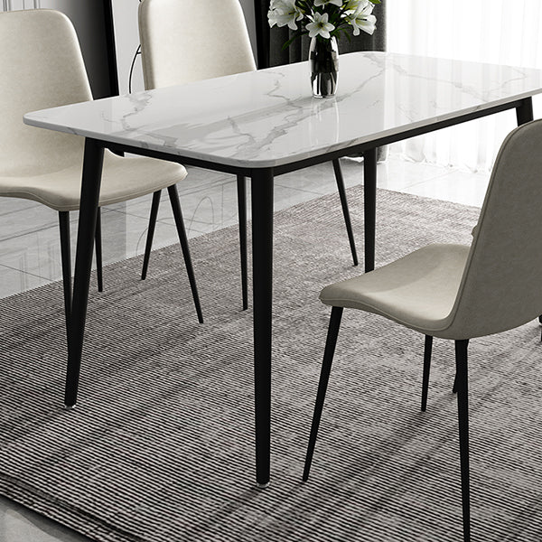 Simple Sintered Stone Kitchen Dining Table Rectangle White Dining Table with 4 Legs Base Clearhalo ' dining_table' 'Dining Tables & Seating' 'Dining Tables' 'Furniture' 'furniture_dining_table' 'Kitchen & Dining Furniture' 'kitchen&dining_furn' 'kitchen' 'kitchen_dining_table' 3756976