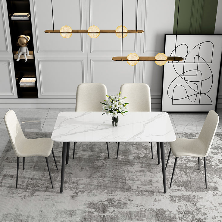Simple Sintered Stone Kitchen Dining Table Rectangle White Dining Table with 4 Legs Base Clearhalo ' dining_table' 'Dining Tables & Seating' 'Dining Tables' 'Furniture' 'furniture_dining_table' 'Kitchen & Dining Furniture' 'kitchen&dining_furn' 'kitchen' 'kitchen_dining_table' 3756980