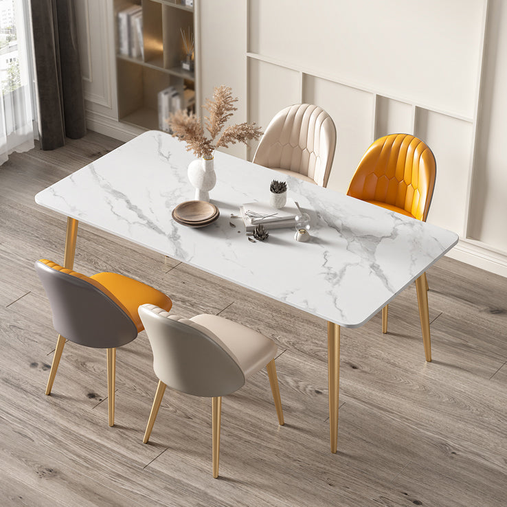 Rectangle 4 Legs Glam Dining Table White Fixed Table of Sintered Stone Clearhalo ' dining_table' 'Dining Tables & Seating' 'Dining Tables' 'furn' 'furn_dining_table' 'Furniture' 'furniture_dining_table' 'Kitchen & Dining Furniture' 'kitchen&dining_furn' 'kitchen' 'kitchen_dining_table' 3756983