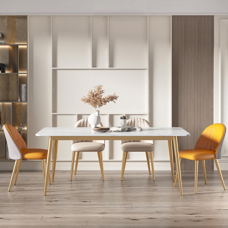 Rectangle 4 Legs Glam Dining Table White Fixed Table of Sintered Stone Clearhalo ' dining_table' 'Dining Tables & Seating' 'Dining Tables' 'furn' 'furn_dining_table' 'Furniture' 'furniture_dining_table' 'Kitchen & Dining Furniture' 'kitchen&dining_furn' 'kitchen' 'kitchen_dining_table' 3756985
